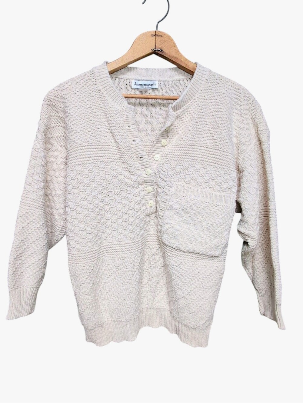 Vintage Jason Maxwell Chunky Knit Textured Sweater Henley V-neck Women's MEDIUM